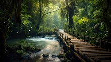 Wooden Bridge In The Forest. Seamless Looping Time-lapse Virtual 4k Video Animation Background.
