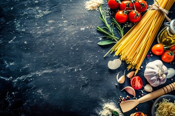 realistic photo of Food ingredients for italian pasta