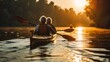 © sirisakboakaew - Senior couple kayaking on the lake together at sunset