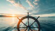© Ziyan Yang - ship wheel on boat with sea and sky. freedom and adventure. direction concept