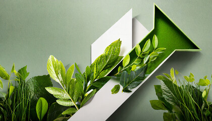 Wall Mural - Natural concept, environment and organic products. Green abstract arrow, natural design. Natural design, flyer layout, marketing material, copy space.