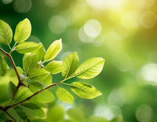 Wall Mural - Nature of green leaf with bokeh background in summer, Natural green leaves plants with sunlight in springtime, copy space, environment ecology.