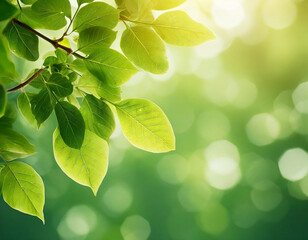 Wall Mural - Nature of green leaf with bokeh background in summer, Natural green leaves plants with sunlight in springtime, copy space, environment ecology.