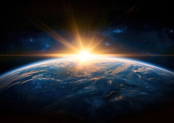 Wall Mural - Sunlight ascending over Earth in outer space