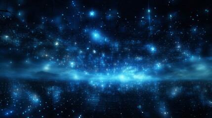 Poster - vibrant blue cyberspace network abstract with multilayered lights - futuristic digital technology ba