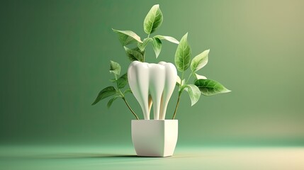 Wall Mural - tooth with green leaf, health