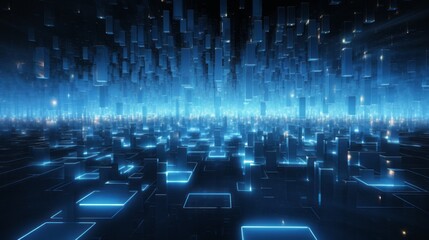 Poster - vibrant blue cyberspace network abstract with multilayered lights - futuristic digital technology ba