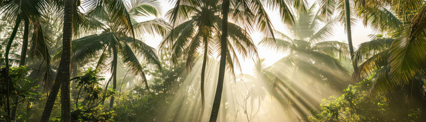 Wall Mural - sun rays shining through the palm trees