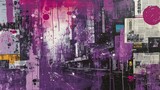 Fototapeta  - Generative AI, vintage grunge purple collage poster with asian cityscape. Different textures and shapes