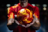 The hands are holding the handball ball. Generative AI Image.	
