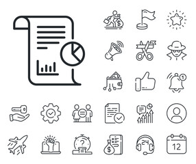 Wall Mural - Business management sign. Salaryman, gender equality and alert bell outline icons. Report line icon. Company statistics symbol. Report line sign. Spy or profile placeholder icon. Vector