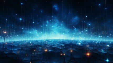 Poster - vibrant blue cyberspace network abstract with multilayered lights - futuristic digital technology ba