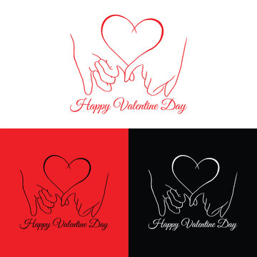 Lettering Happy Valentines Day banner, Valentines Day greeting card template with typography text happy valentine`s day and red heart and line on background. Vector illustration