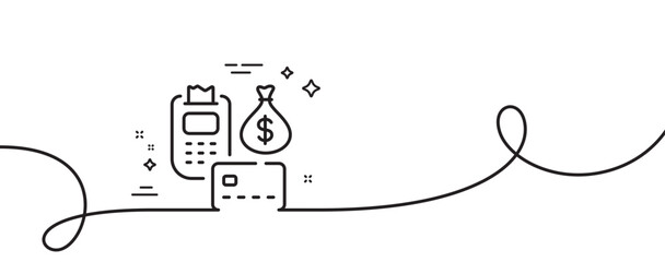 Poster - payment line icon. continuous one line with curl. credit card money sign. finance transfer symbol. p