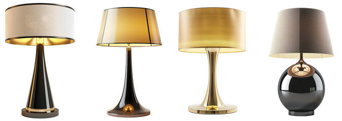 different stylish night lamps isolated on transparent background