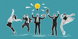 © master1305 - Businesspeople working with creative ideas, reaching professional success, growing skills. Contemporary art collage. Concept of business, teamwork, ambitions, challenges, win, promotion