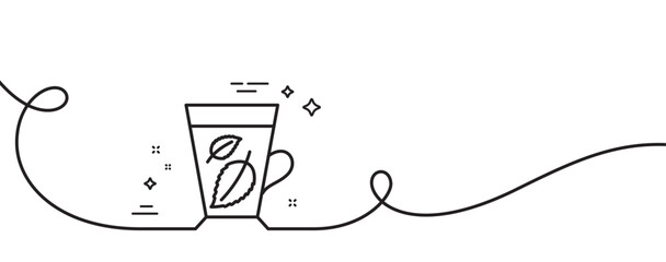 Poster - mint tea line icon. continuous one line with curl. fresh herbal beverage sign. mentha leaves symbol.