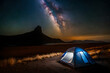 © eric - brught lighten tent in the wilderness ,night camping under magnifiscient nebula