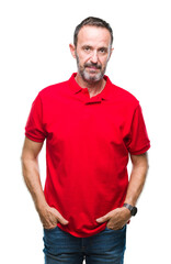 Sticker - Middle age hoary senior man over isolated background with serious expression on face. Simple and natural looking at the camera.