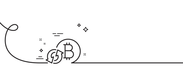 Poster - bitcoin line icon. continuous one line with curl. refresh cryptocurrency coin sign. crypto money sym
