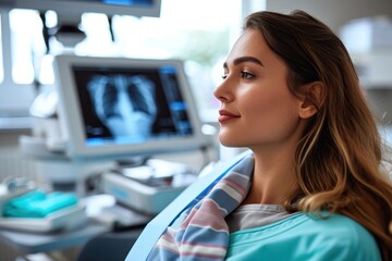 Wall Mural - Female patient receiving ultrasound examination in medical clinic