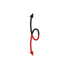 Curved thin double ended arrow. Dual arrow and loop shape. Vector symbol. 