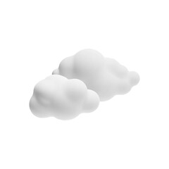 White 3d two clouds icon, vector weather forecast cloudy symbol, 3D realistic meteorology element plasticine texture