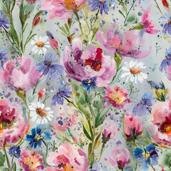 seamless floral pattern with wildflowers and oil paintings_ spring flower