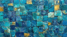 Abstract Turquoise, Blue ,gold Mosaic Tiles, Texture, Moroccan, Vintage ,retro Pattern ,ceramic Tiles