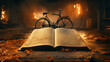 A magic book and a bicycle create a world of fantasy and adventures, generative AI