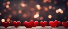 Valentines Background - Red Hearts With Lights On The Background. Generative AI