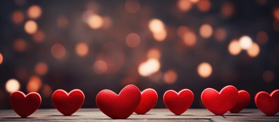 Poster - Valentines background - red hearts with lights on the background. Generative AI