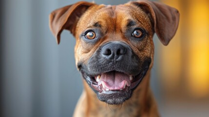 Wall Mural -  a close up of a dog's face with it's mouth open and it's tongue out.