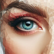 Close up of beautiful womans eye Low poly image on solid white bright background. ai generative