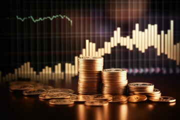Poster - Finance Chart on Economy Coin Background, Growth Financial Data Concept, Investment Market Profit Bar, Success Market Stock Technology Currency Report