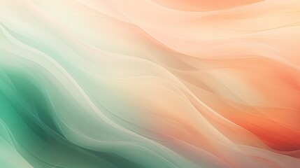 Wall Mural - Colorful blurred abstract wallpaper with waves. Drapery abstract background, flow of colorful fabric of tissue. Aquamarine, green and orange, desertwave, soft and dreamy atmosphere, air, Peach Fuzz