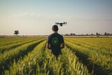 Fototapeta Most - Explore futuristic agriculture in action with cutting-edge drone technology, optimizing farming practices for efficiency and sustainability. Product innovation with technology concepts. 