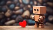 Classic wooden dummy holds red little heart for Valentine. Generative AI