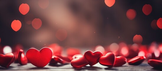 Poster - Valentine's Day background with red hearts on bokeh lights. Generative AI