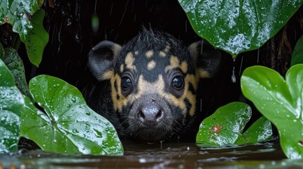 Wall Mural -  a close up of a small animal near a body of water with lots of leaves on the side of it.