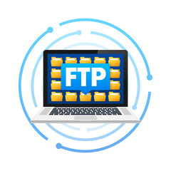 Poster - Laptop with FTP File Transfer Protocol interface displaying folders for web and data transfer concepts