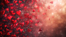 Valentine's Day Background With Red Hearts On Bokeh Lights