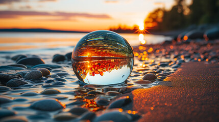 Canvas Print - glass transparent ball at sunset