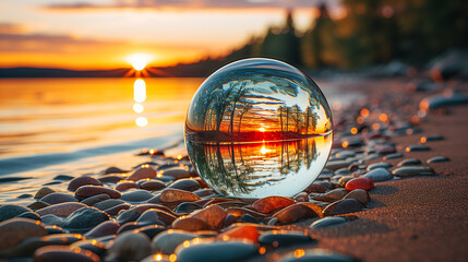 Canvas Print - glass transparent ball at sunset