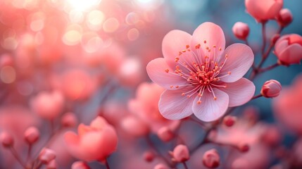 Sticker -  a close up of a pink flower with blurry lights in the background and a blurry boke of light coming from the center of the flower and the petals.