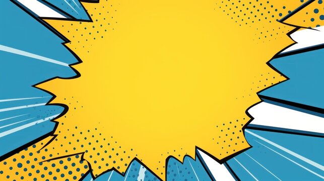 Pop art comic style paper cut of yellow blue color graphic background. AI generated image