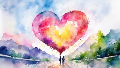 Wall Mural - watercolor heart concept love relationship art painting