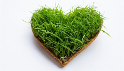 Wall Mural - heart shape filled with grass eco friendly concept green valentine banner heart made of healthy grass on white