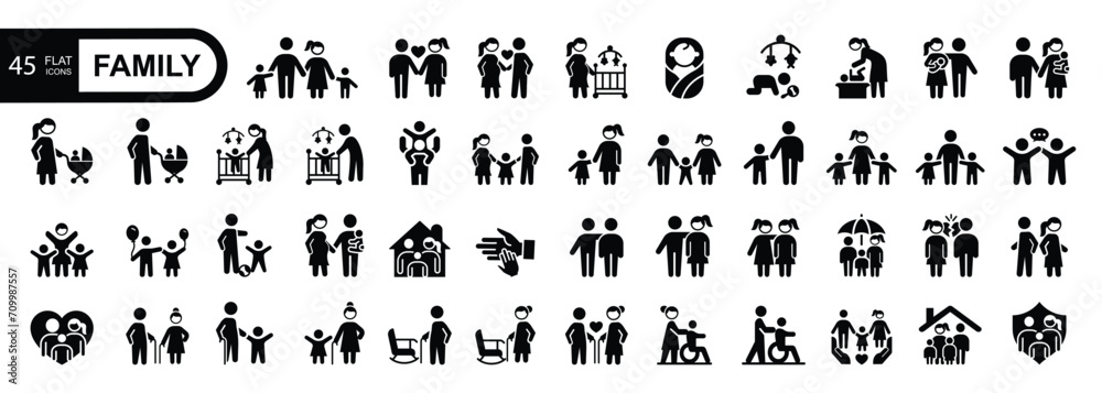 Family icon set. Flat style icons Pack. Vector Illustration Stock ...
