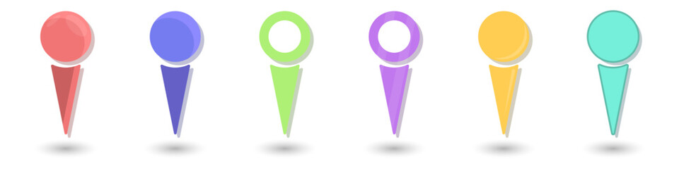 Fototapete - Location label vector. Pin on the map. Geolocation sign vector set of stylish icons. Trendy GPS icons. Point on the map vector. Colored needles on the map. Navigation pin.